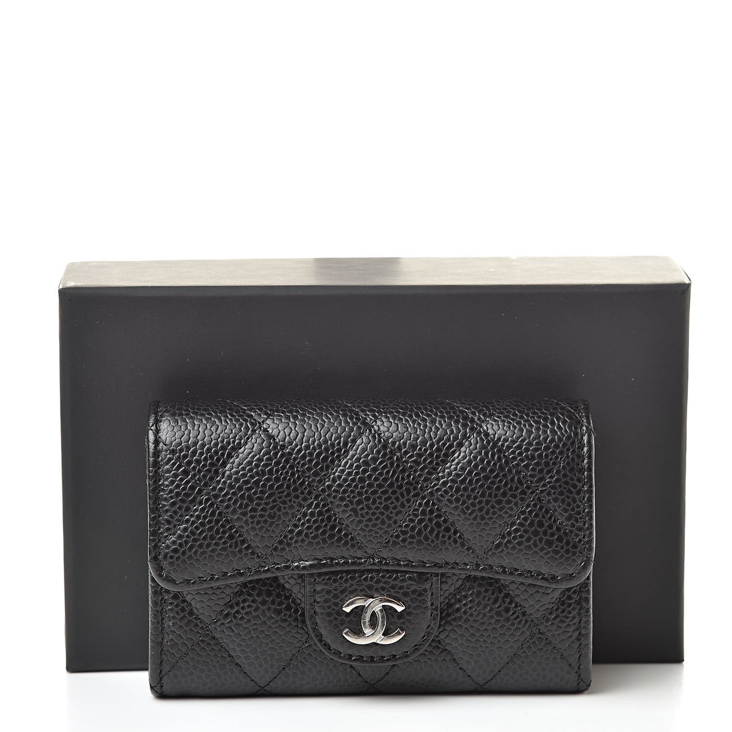 Caviar Quilted Flap Card Holder Black