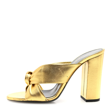 Saint Laurent Metallic Calfskin Bianca Knotted Mule Sandals 38 Gold 1 of 8