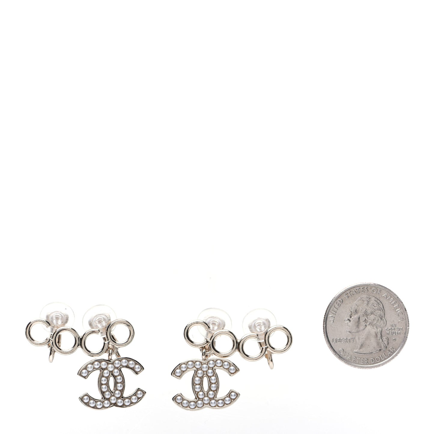 Metal Pearl CC Coco Climber Clip On Earrings Gold