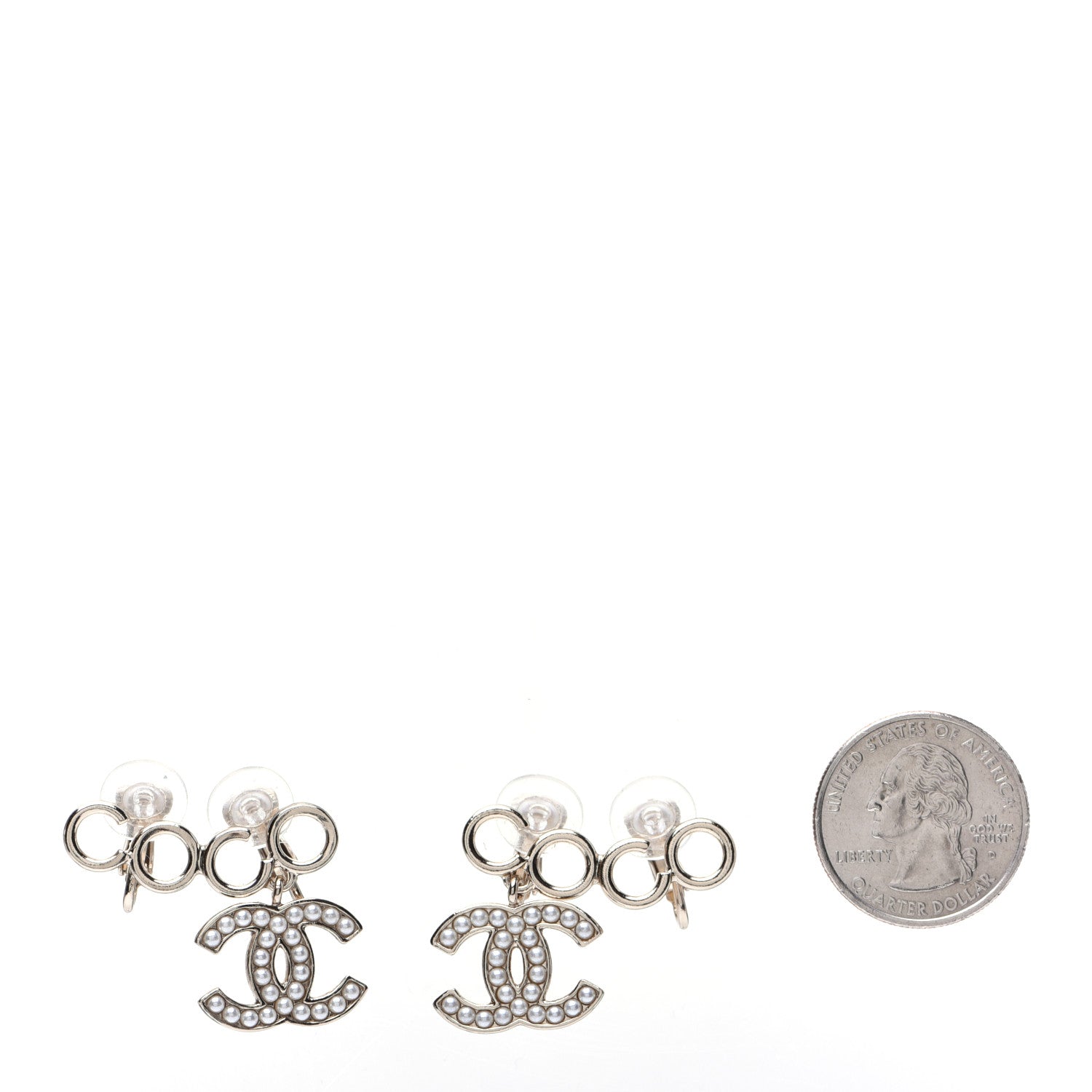 Chanel Metal Pearl CC Coco Climber Clip On Earrings Gold 2 of 6