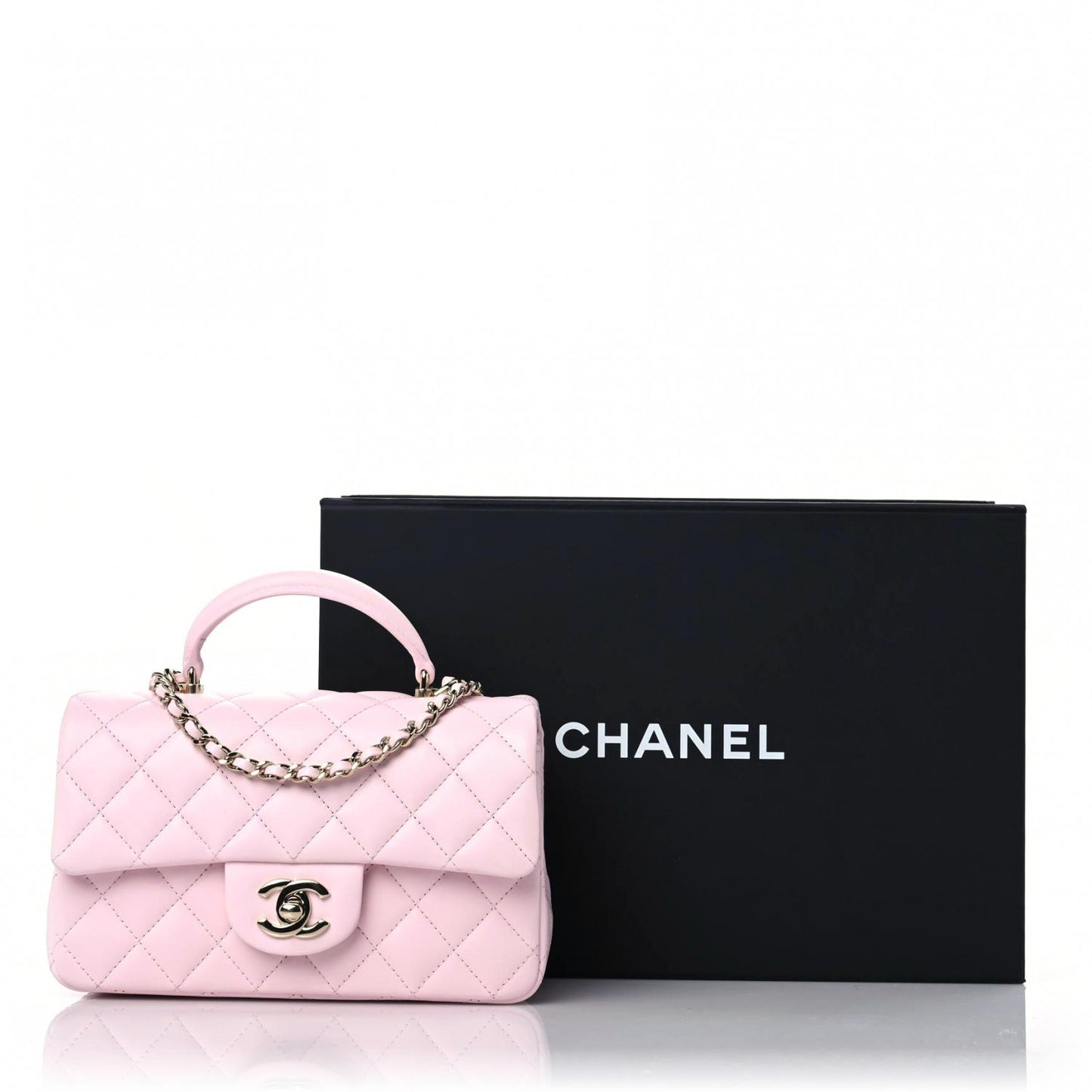Lambskin Quilted Mini Top Handle Rectangular Flap Light Pink