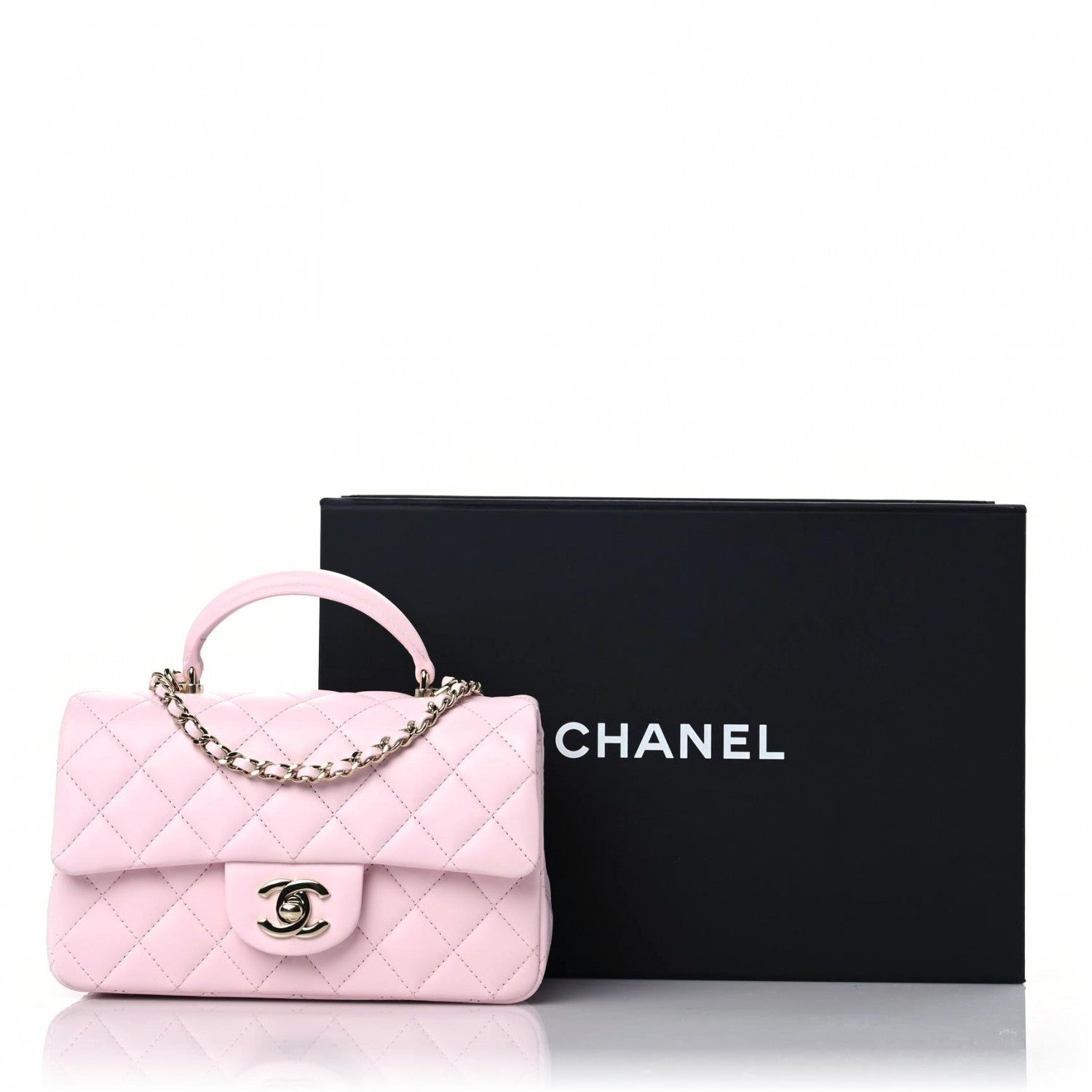 Chanel Lambskin Quilted Mini Top Handle Rectangular Flap Light Pink 10 of 10