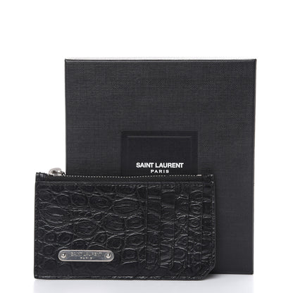 Saint Laurent Calfskin Crocodile Embossed 5 Fragments Zip Pouch Card Holder Black 7 of 7