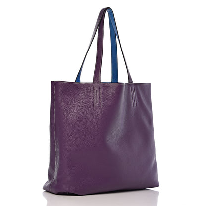 Hermes Taurillon Clemence Double Sens 45 Reversible Tote Bleu Zanzibar Ultraviolet 4 of 17