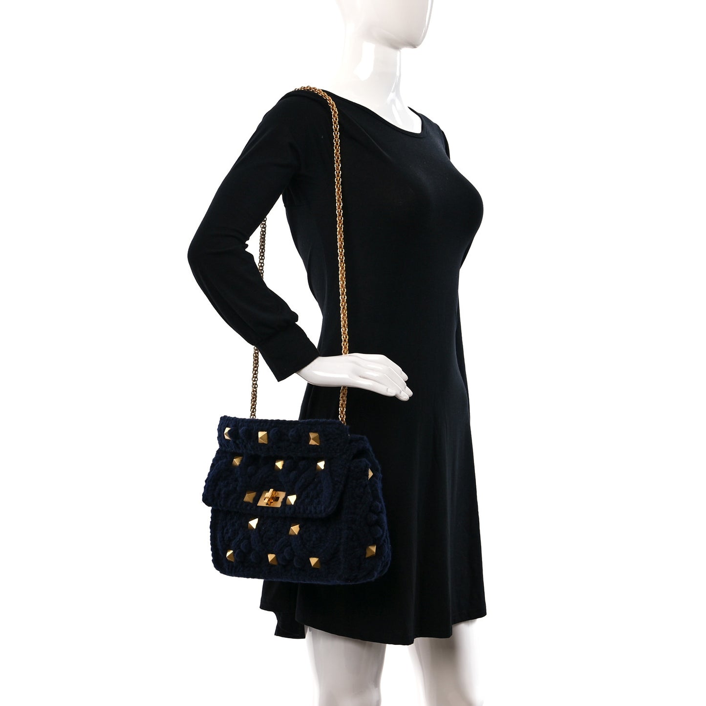 Cashmere Medium Roman Stud Shoulder Bag Marine