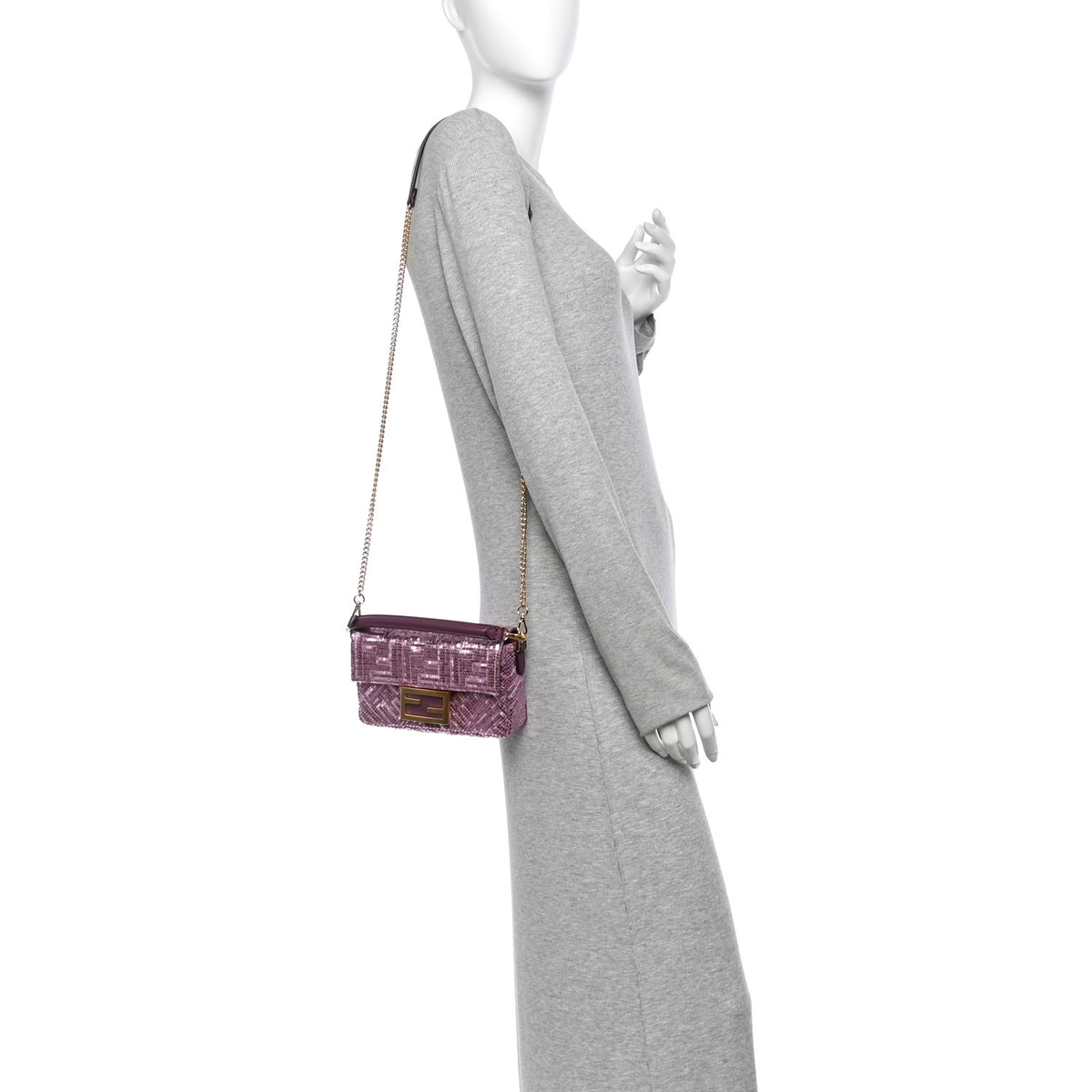 Ricamo Sequin Paillettes Vitello Grace FF Mini Baguette Rosa