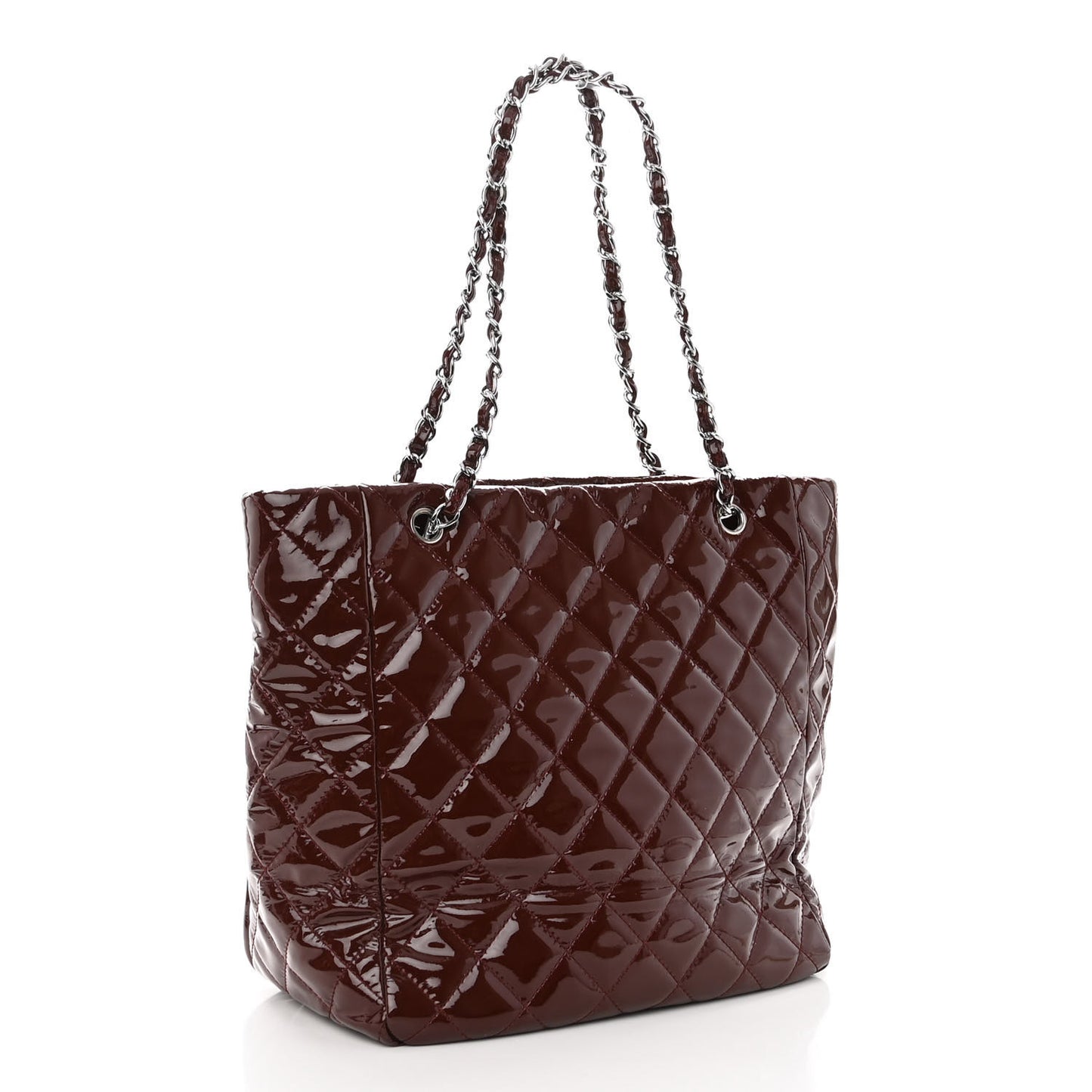 Patent Quilted Large Chic and Glitter Tote Dark Red