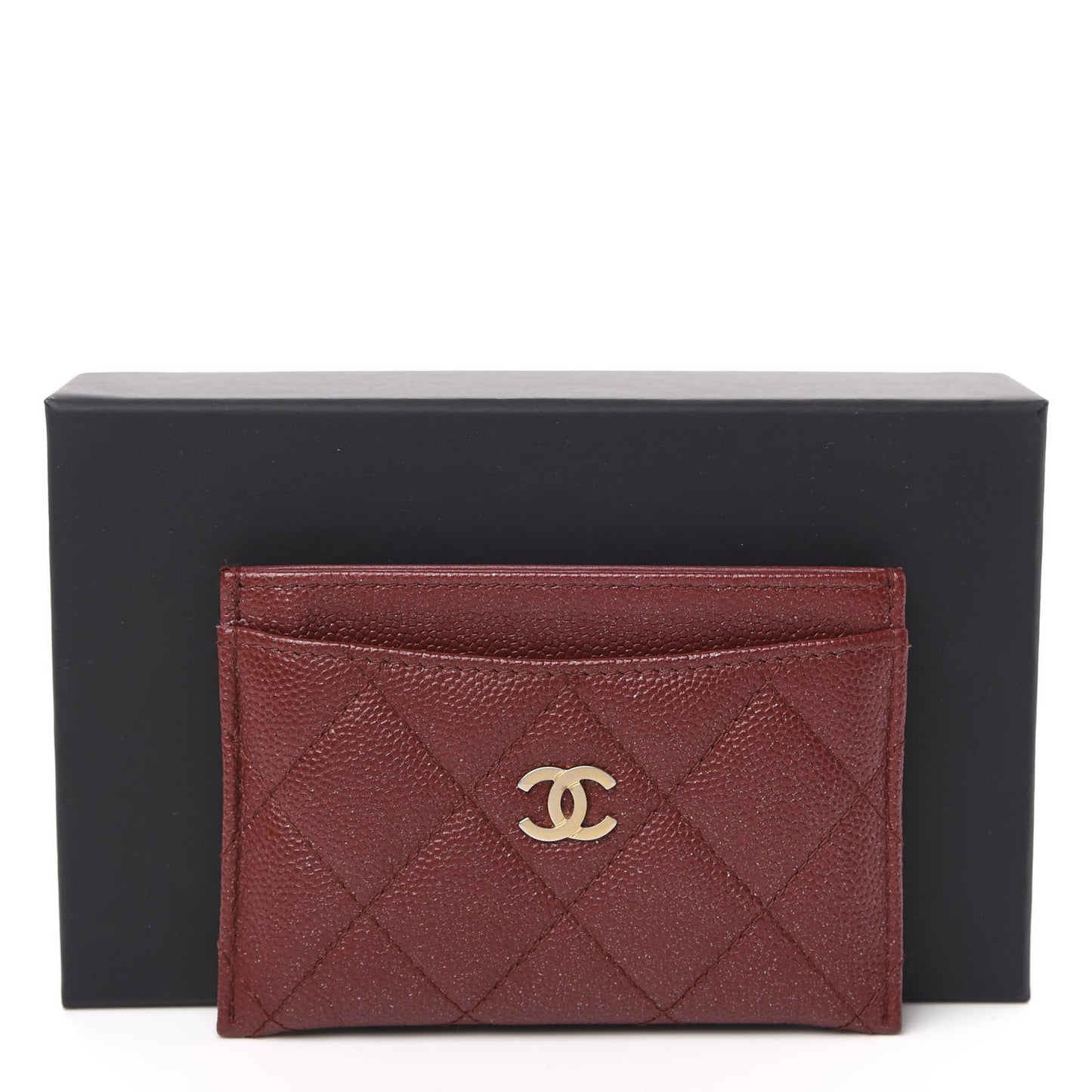 Iridescent Caviar Quilted Card Holder Burgundy