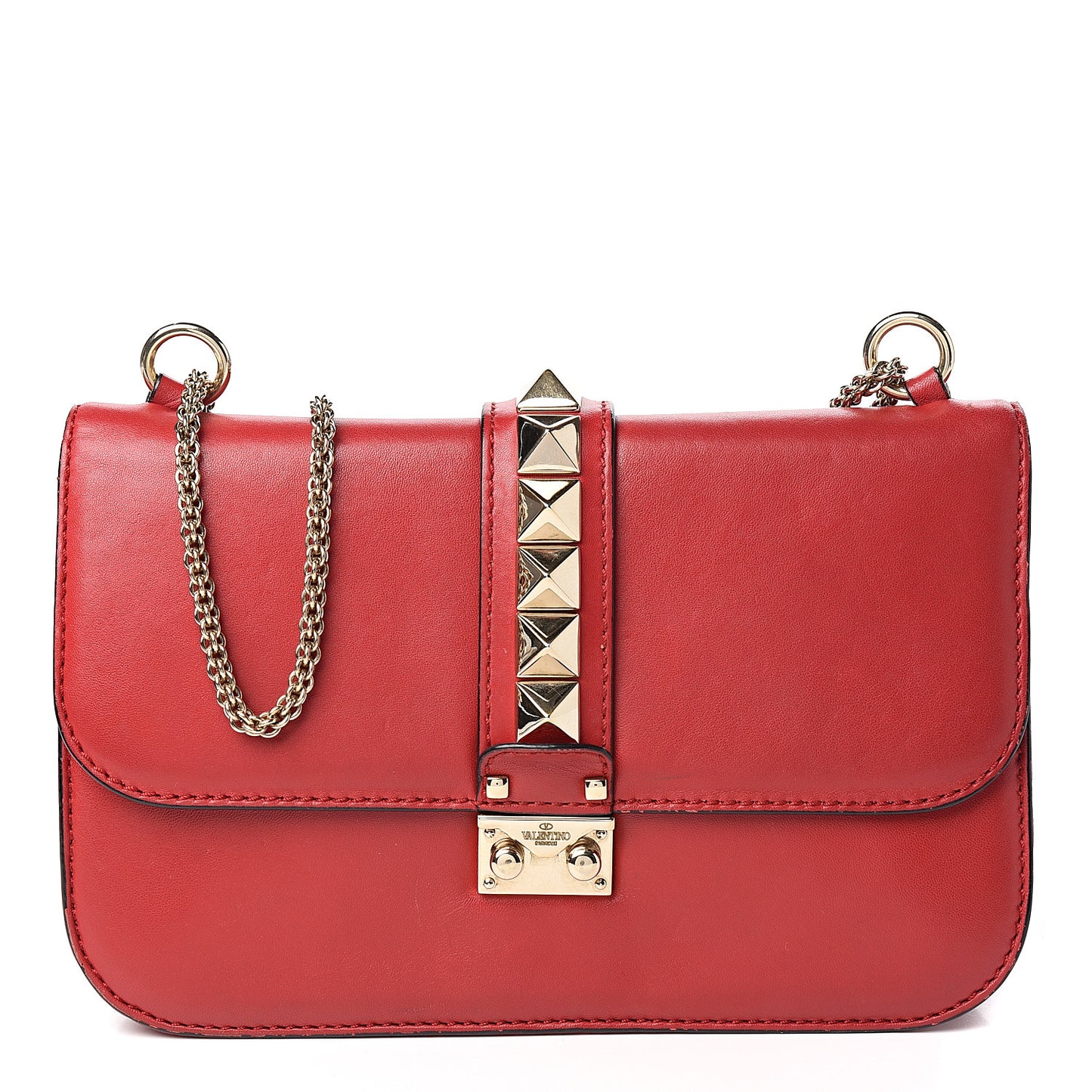 Vitello Medium Glam Lock Rockstud Flap Red