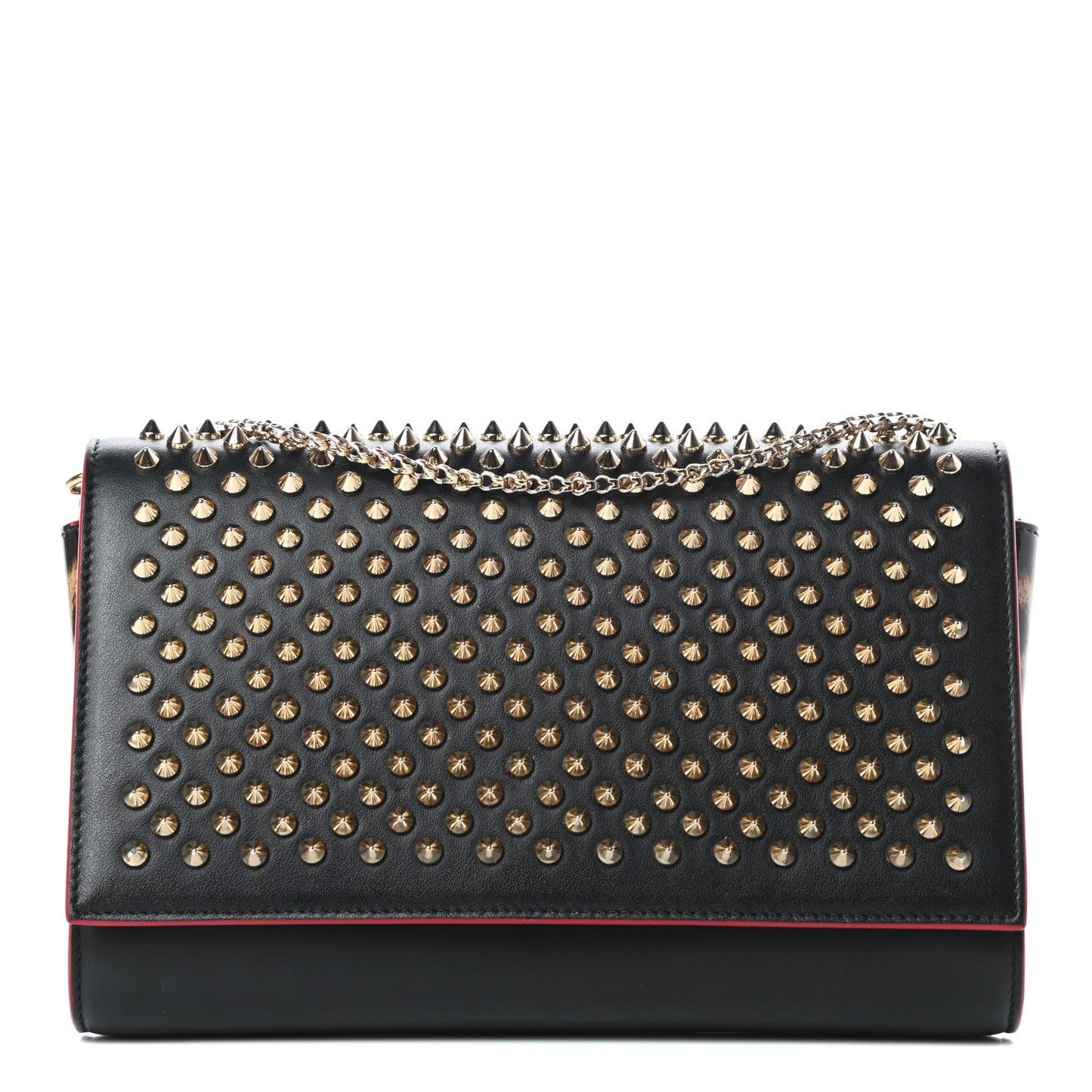Calfskin Patent Leopard Spikes Paloma Clutch Black
