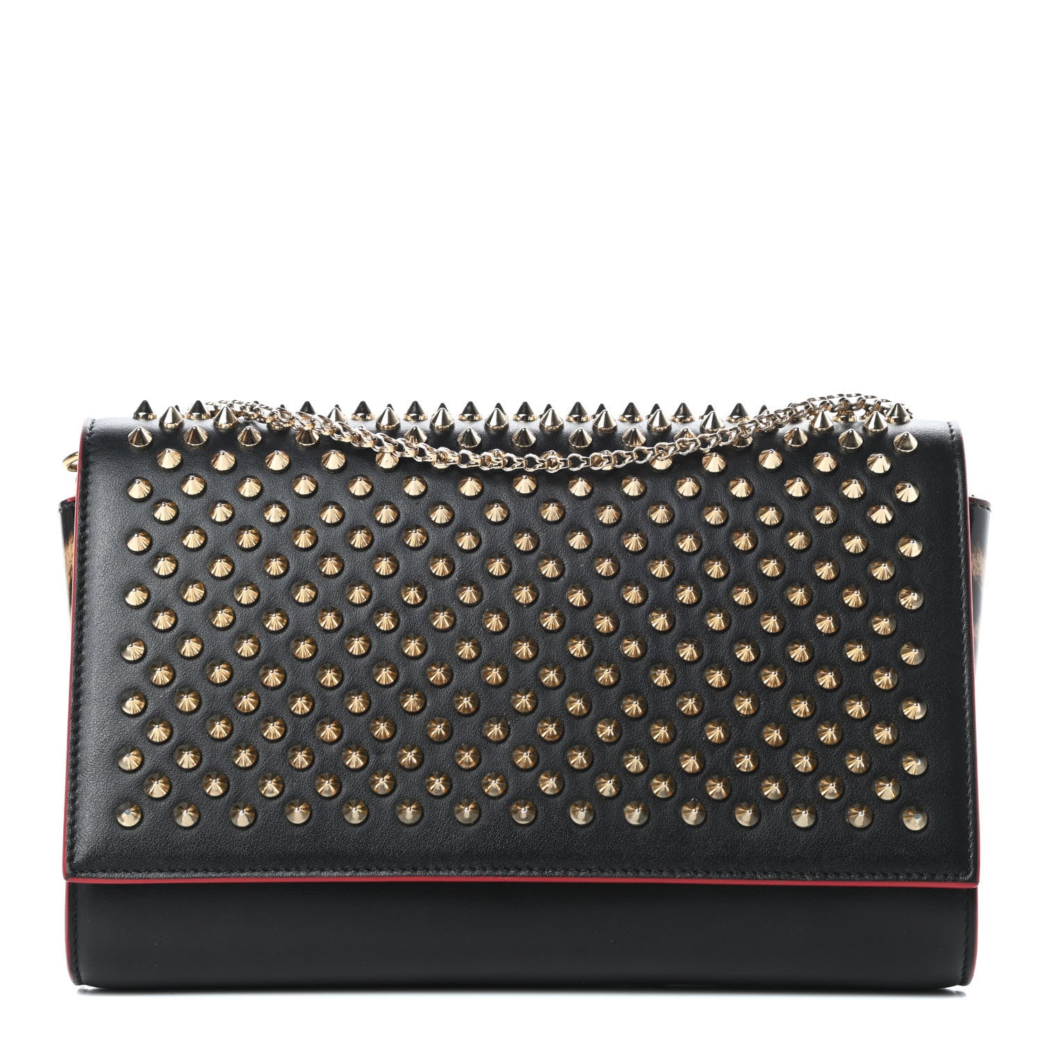 Christian Louboutin Calfskin Patent Leopard Spikes Paloma Clutch Black 1 of 15