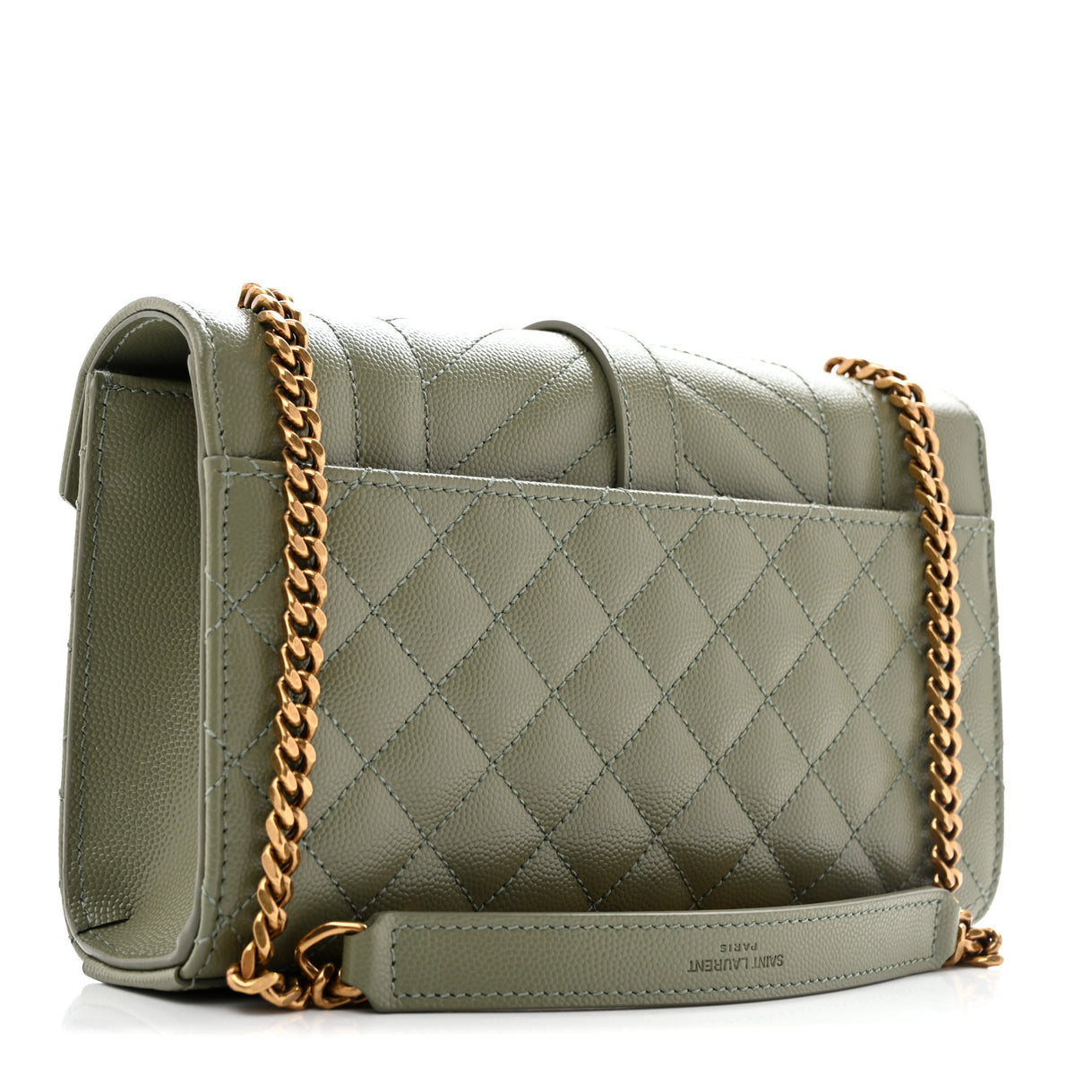 Saint Laurent Grain De Poudre Textured Mixed Matelasse Triquilt Small Monogram Satchel  Light Sage 3 of 10