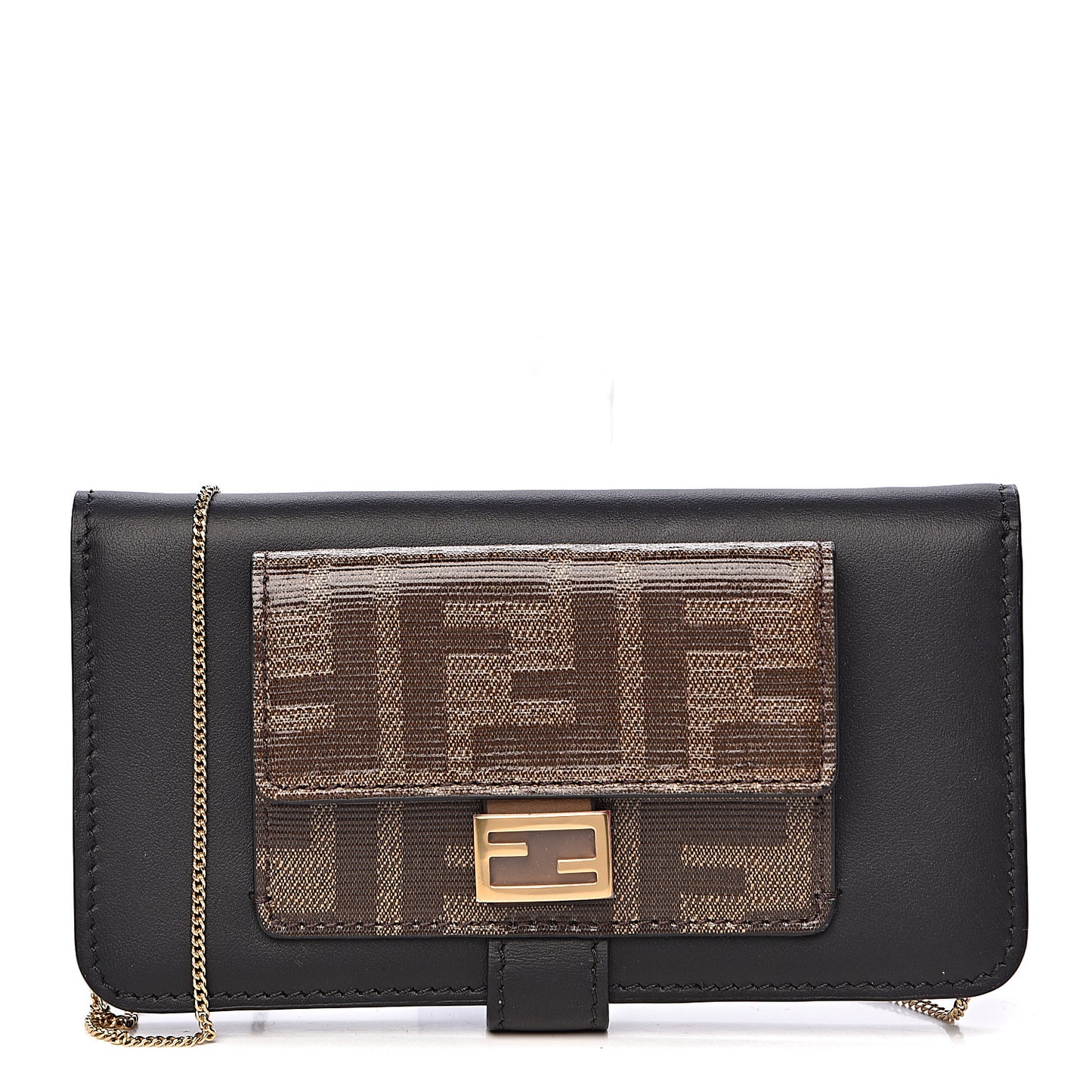 Vitello Century Glazed Fabric FF 1974 Baguette IPhone X Crossbody Black Mogano Panna