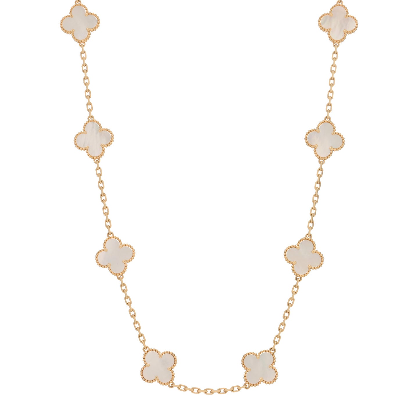 18K Yellow Gold Mother of Pearl 10 Motifs Vintage Alhambra Necklace