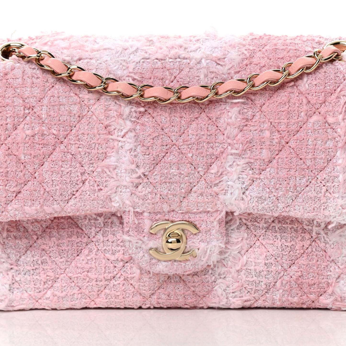 Tweed Medium Double Flap Light Pink White