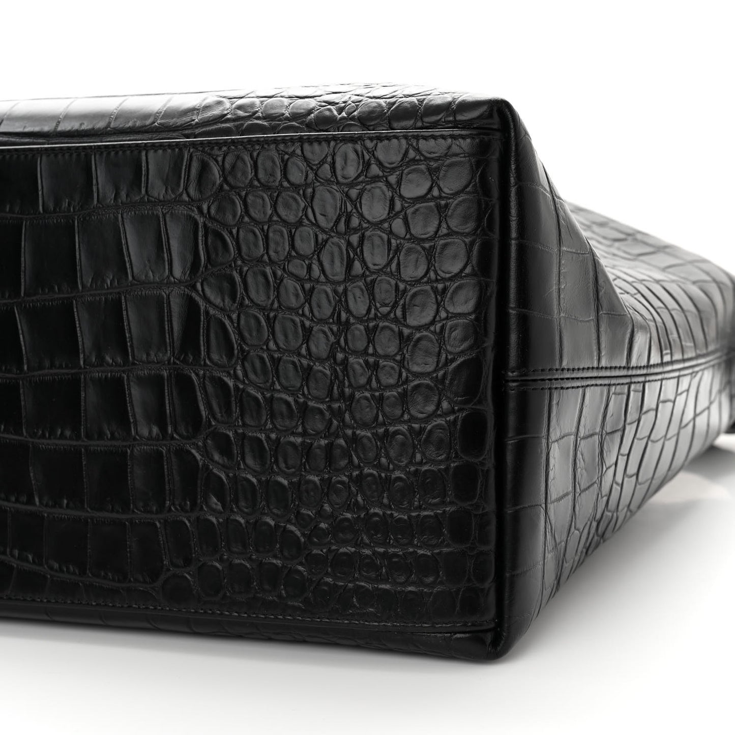 Calfskin Crocodile Embossed Giant Bowling Bag Black