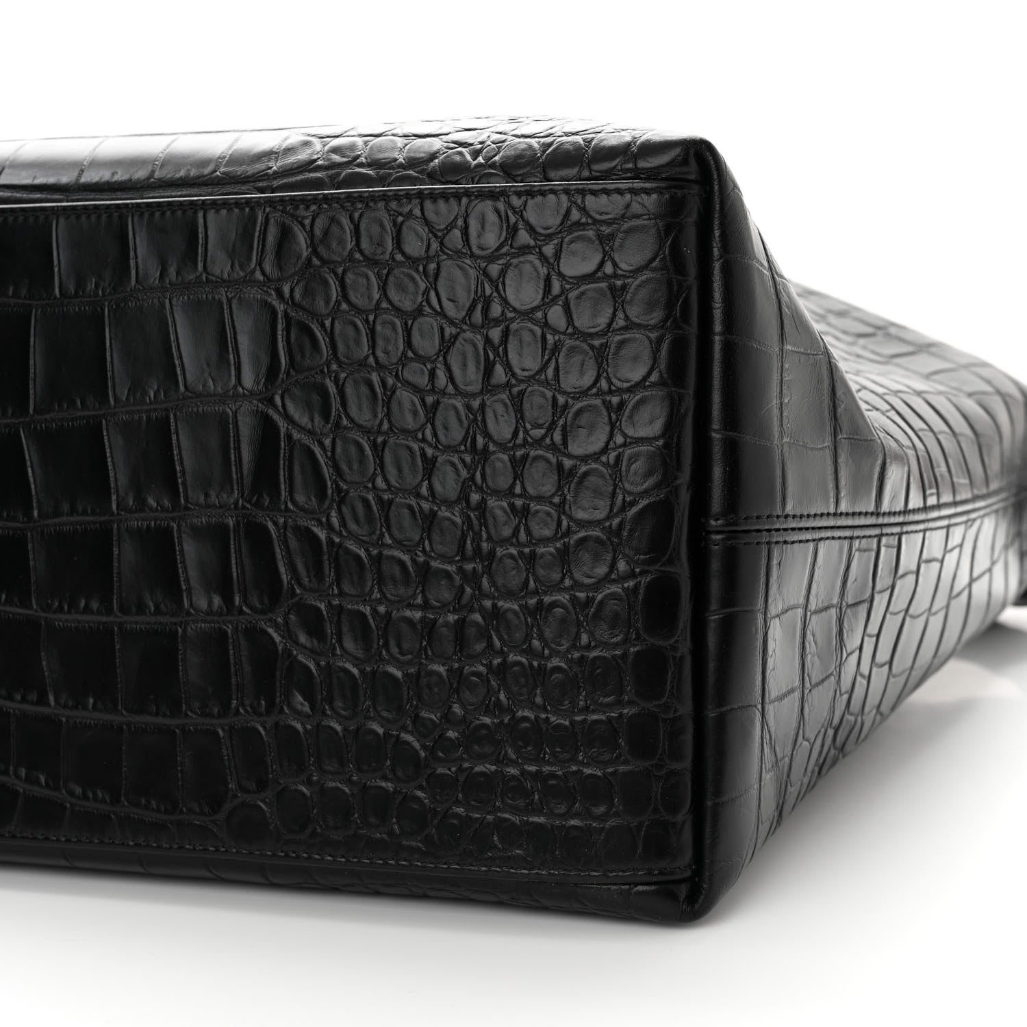 Saint Laurent Calfskin Crocodile Embossed Giant Bowling Bag Black 10 of 13