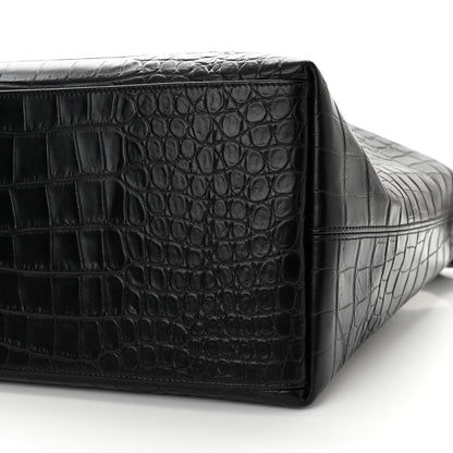 Saint Laurent Calfskin Crocodile Embossed Giant Bowling Bag Black 10 of 13