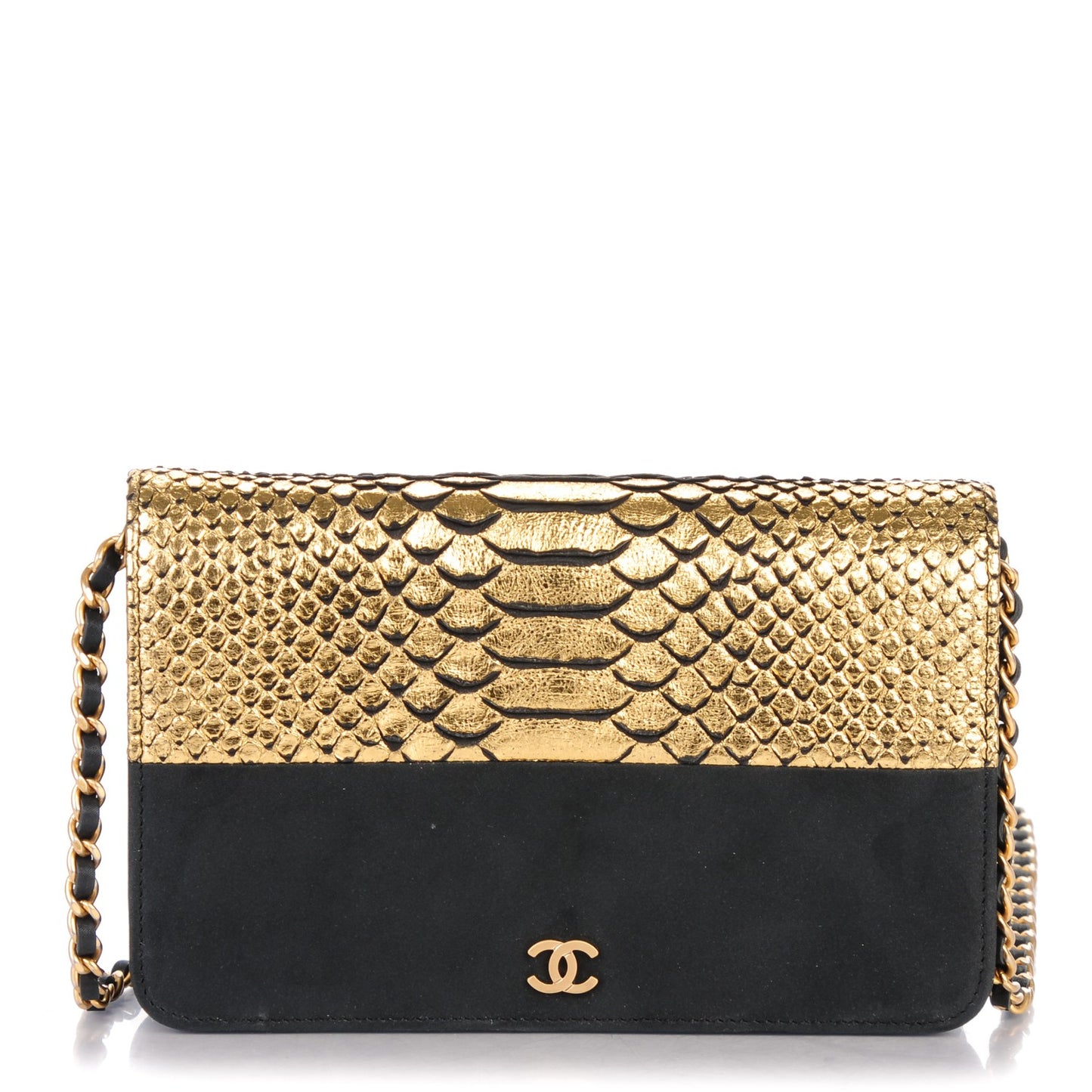 Python Iridescent Calfskin Wallet On Chain WOC Gold Black