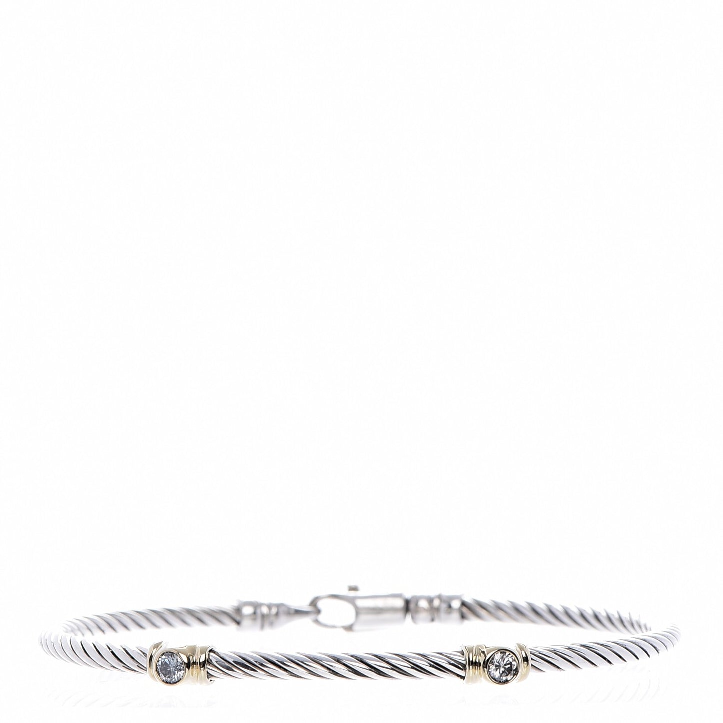 Sterling Silver 18K Yellow Gold Diamond 3mm Cable Classics Two Station Bracelet