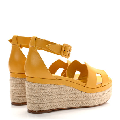 Hermes Goatskin Elda Espadrille Wedge Sandals 39 Jaune Sable 4 of 9