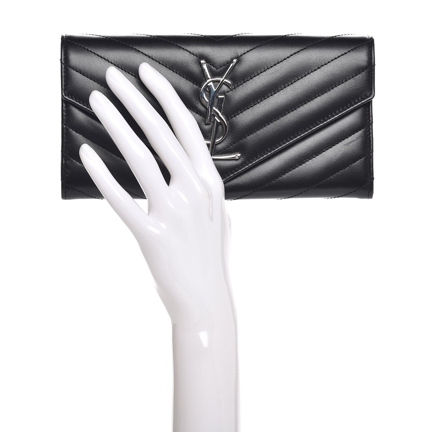 Calfskin Matelasse Chevron Monogram Flap Wallet Black