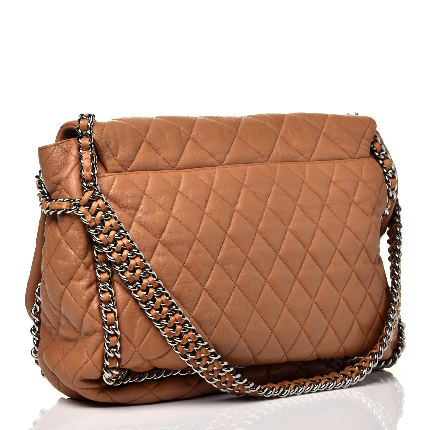 Chanel Washed Lambskin Chain Around Maxi Flap Bag Dark Beige 3 of 9