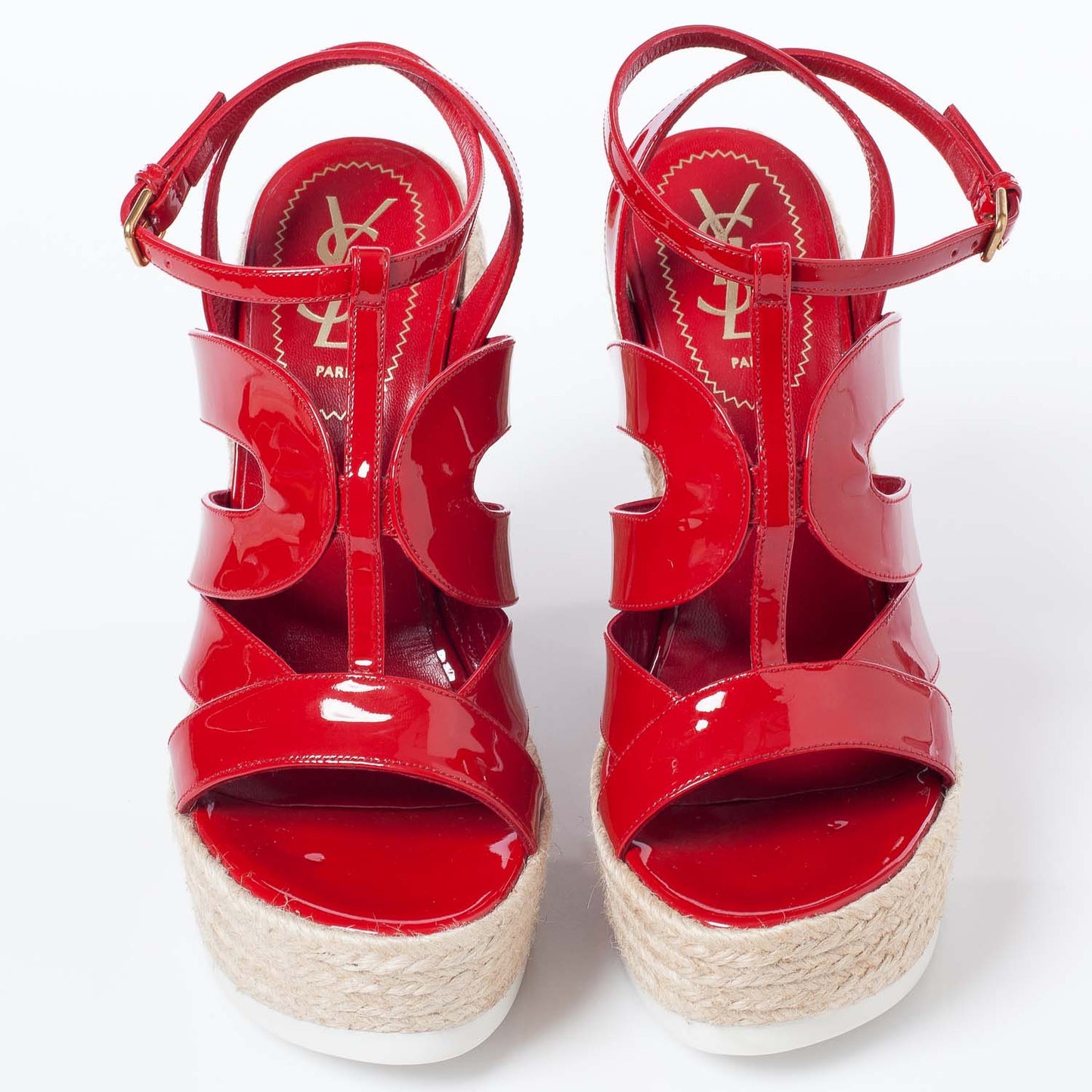 Patent Saint Malo Platform Espadrille Wedge Sandals 38 NEW Red