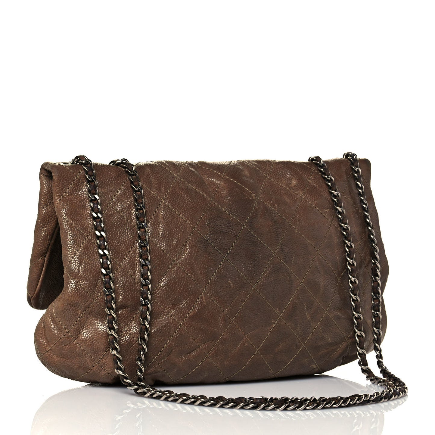 Caviar Quilted Medium Elastic Flap Brown