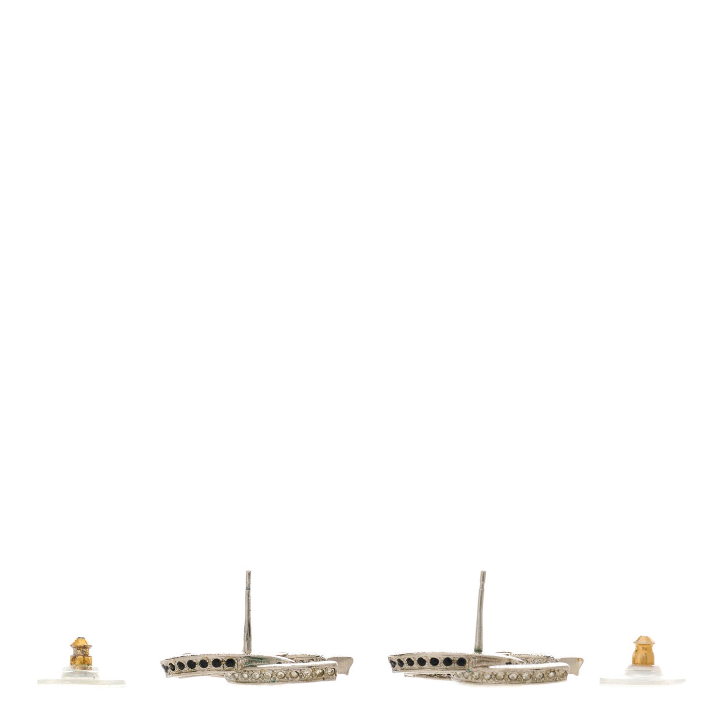 Chanel Crystal Timeless CC Earrings Silver Black 3 of 5