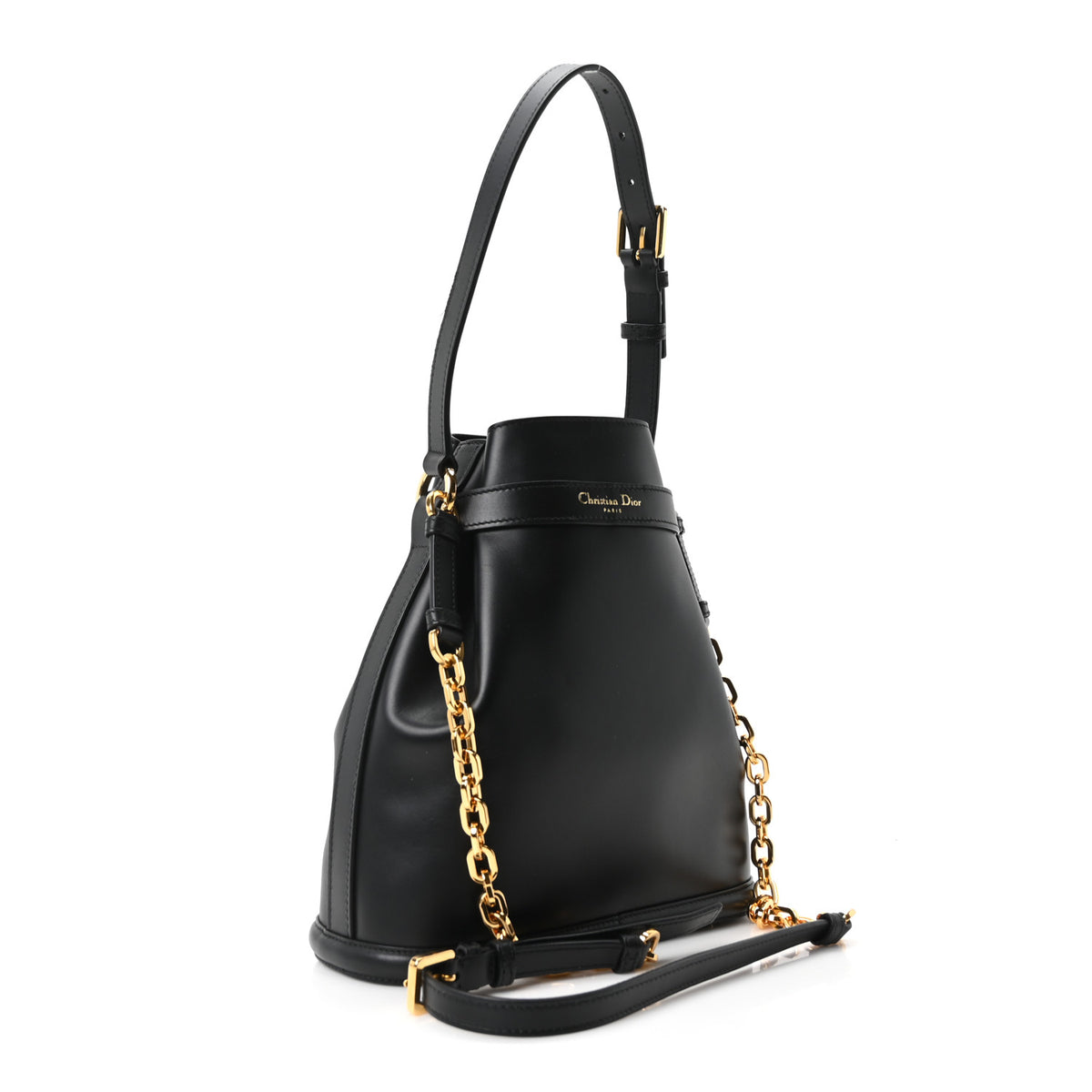 Christian Dior Calfskin CD Embossed Medium C'est Chain Bucket Bag Black 3 of 9
