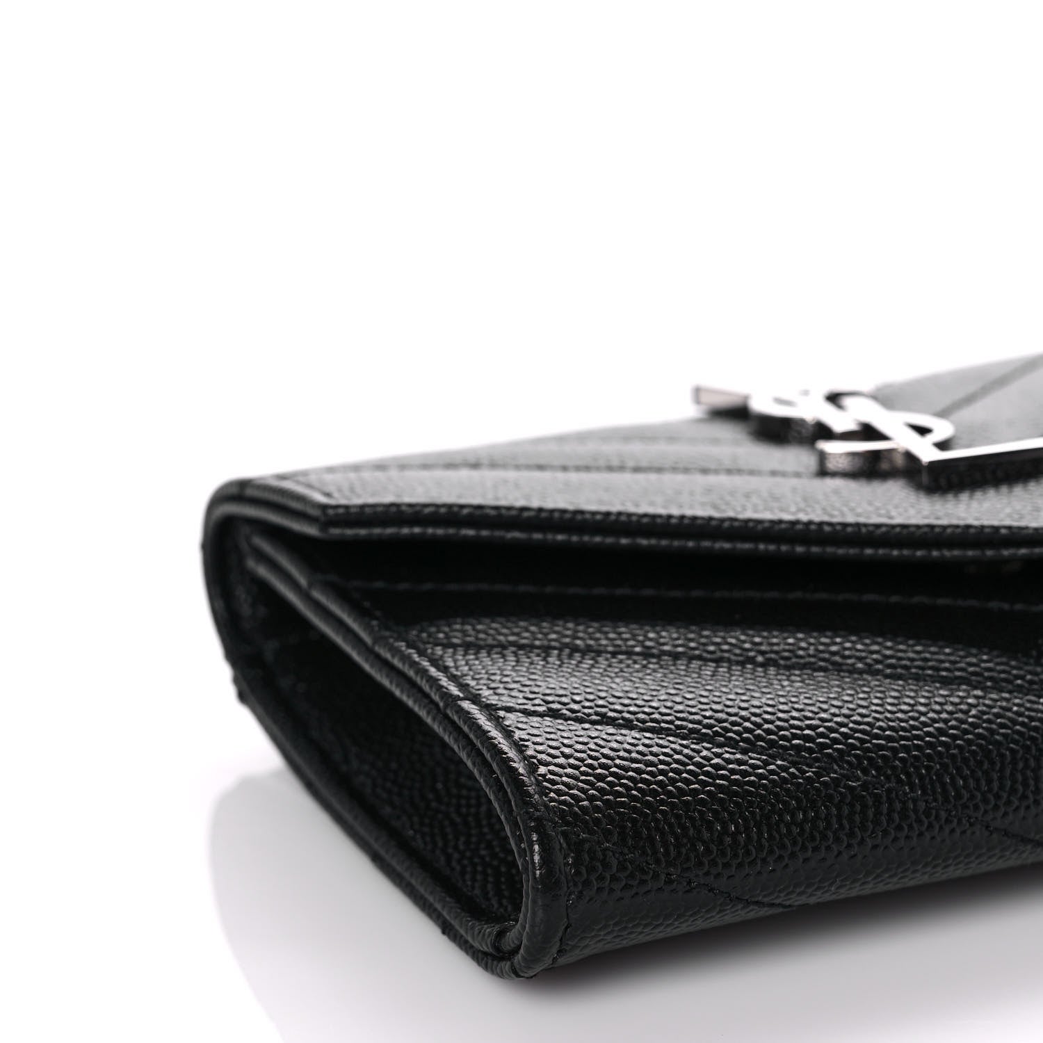 Saint Laurent Grain De Poudre Matelasse Chevron Small Monogram Envelope Wallet Black 9 of 12
