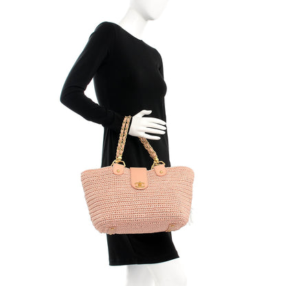 Chanel Straw Raffia Tote Pink 2 of 16