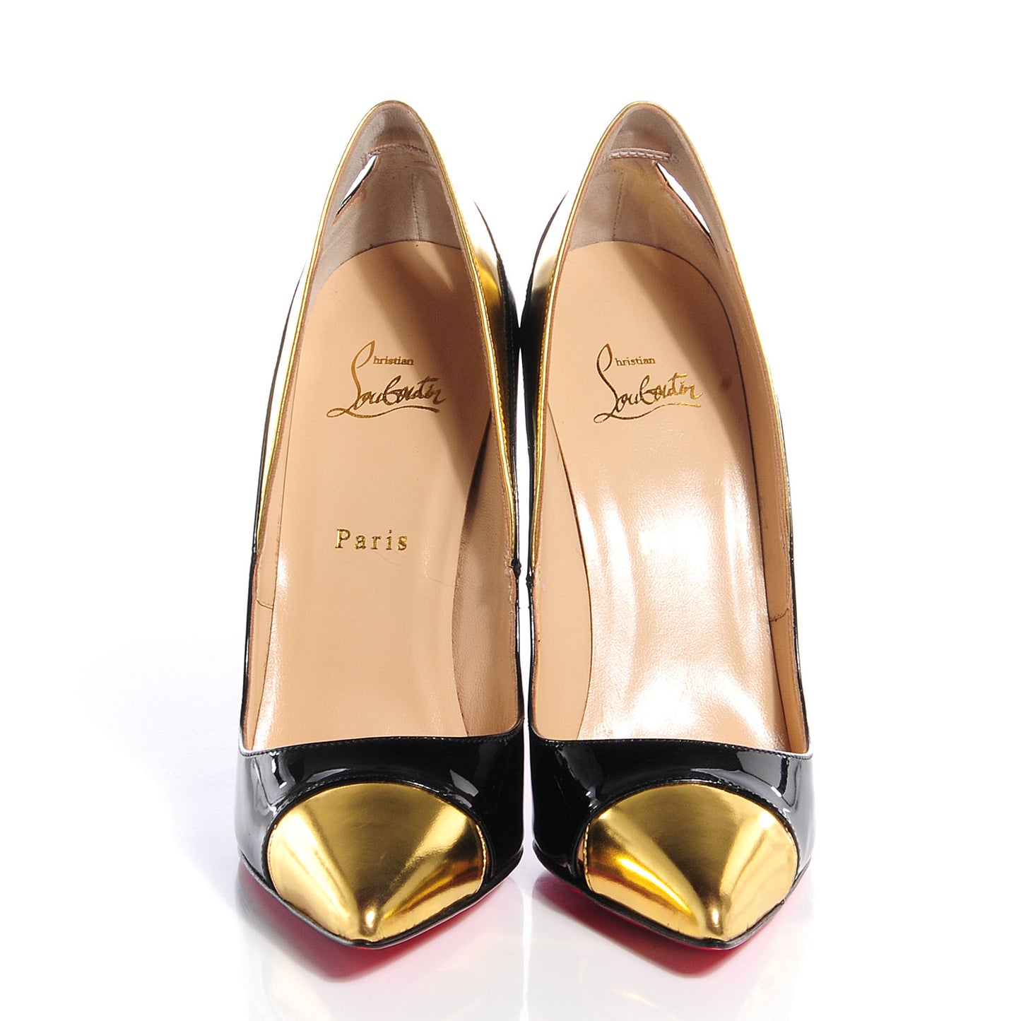 Patent Metallic Calfskin Duvette Cutout 120 Pumps 40 Black Gold
