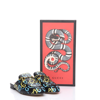 Gucci Calfskin GucciGhost Print Womens Princetown Slippers 38.5 Black New Acquamarine 9 of 9