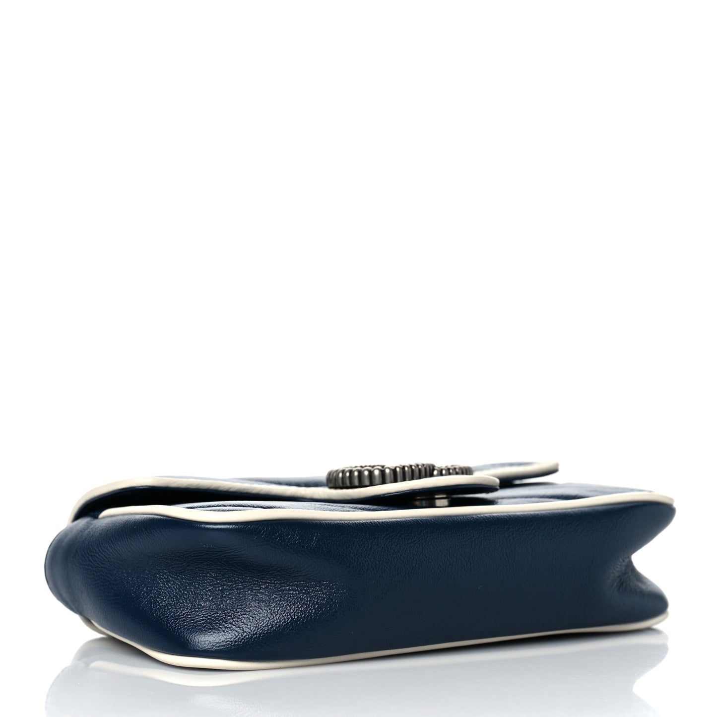 Vintage Effect Calfskin Matelasse Diagonal Super Mini Torchon GG Marmont Shoulder Bag Blue Agata Mystic White