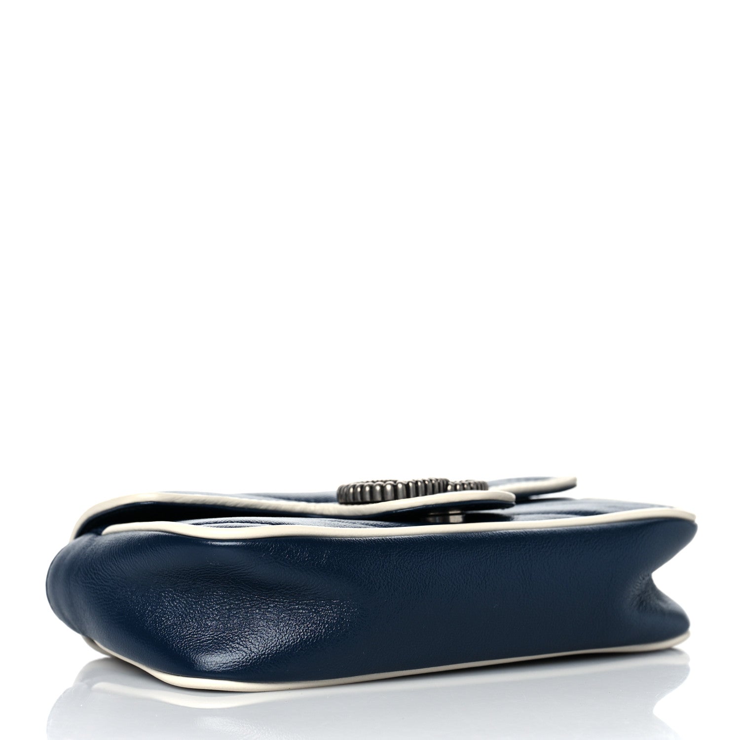 Gucci Vintage Effect Calfskin Matelasse Diagonal Super Mini Torchon GG Marmont Shoulder Bag Blue Agata Mystic White 4 of 9