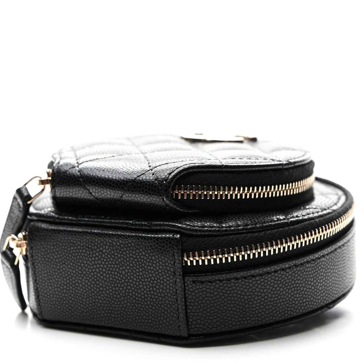 Caviar Quilted Round Coco Clutch With Chain Black