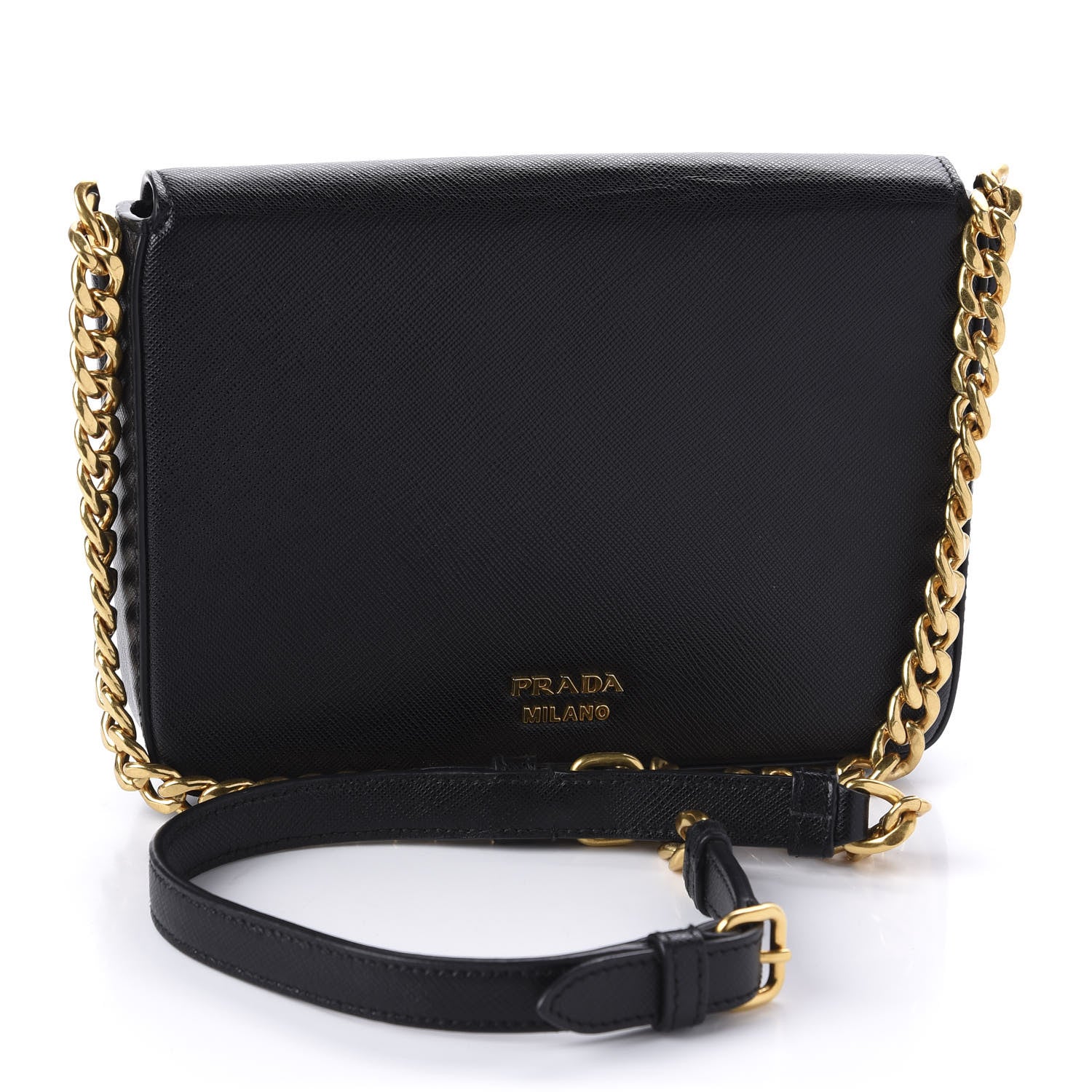 Prada Saffiano Pushlock Chain Crossbody Bag Black 3 of 9
