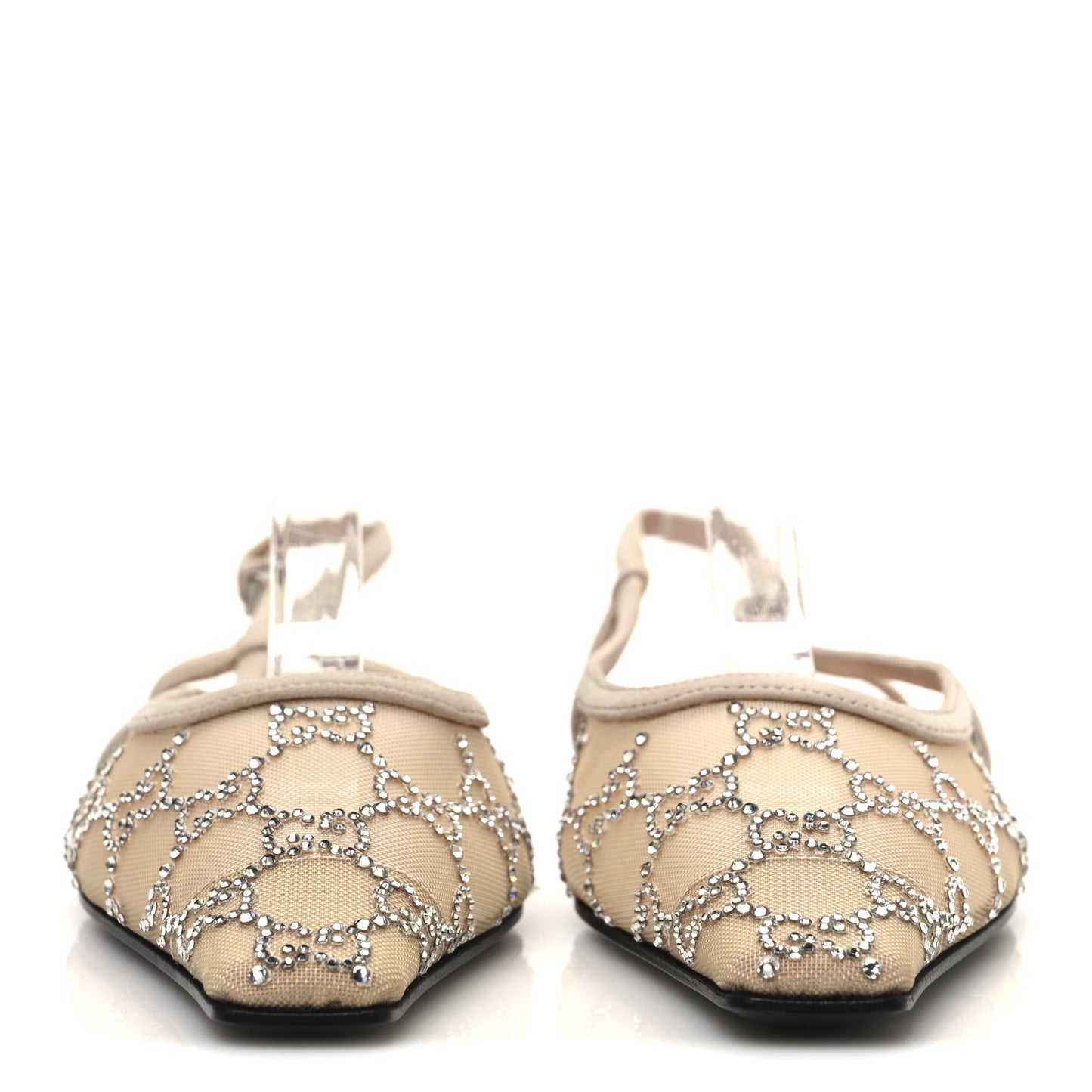 Suede Mesh Crystal GG Monogram Slingback Ballet Flats 37.5 Light Powder Skin Rose