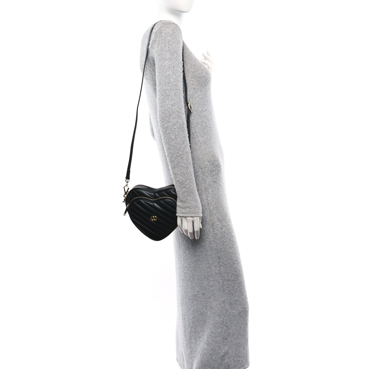 Calfskin Matelasse Diagonal Mini Interlocking G Heart Shoulder Bag Black