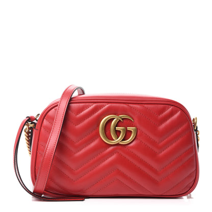 Gucci Calfskin Matelasse Small GG Marmont Chain Shoulder Bag Hibiscus Red 1 of 11