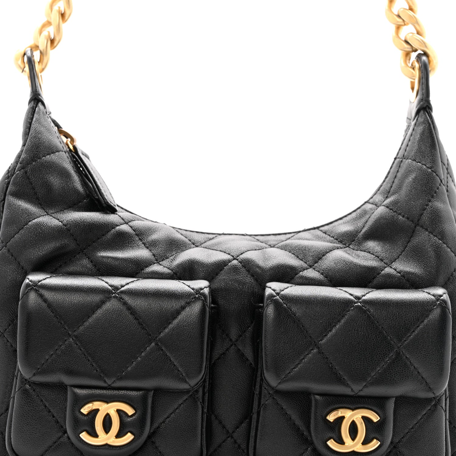 Chanel Shiny Lambskin Quilted Trendy Pockets Hobo Black 8 of 12