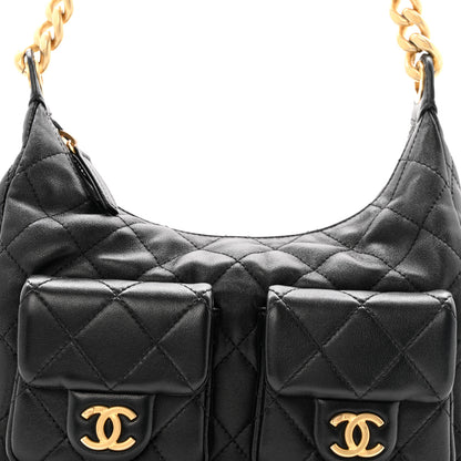 Chanel Shiny Lambskin Quilted Trendy Pockets Hobo Black 8 of 12