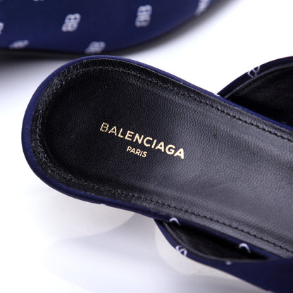 Balenciaga Crepe Satin BB Printed Knife Pointed Toe 40mm Mules 40 Blue White 7 of 12