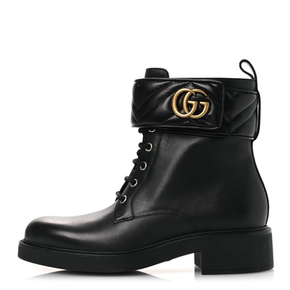 Gucci Flores Calfskin Nappa Matelasse GG 40mm Ankle Boots 39.5 Black 1 of 10