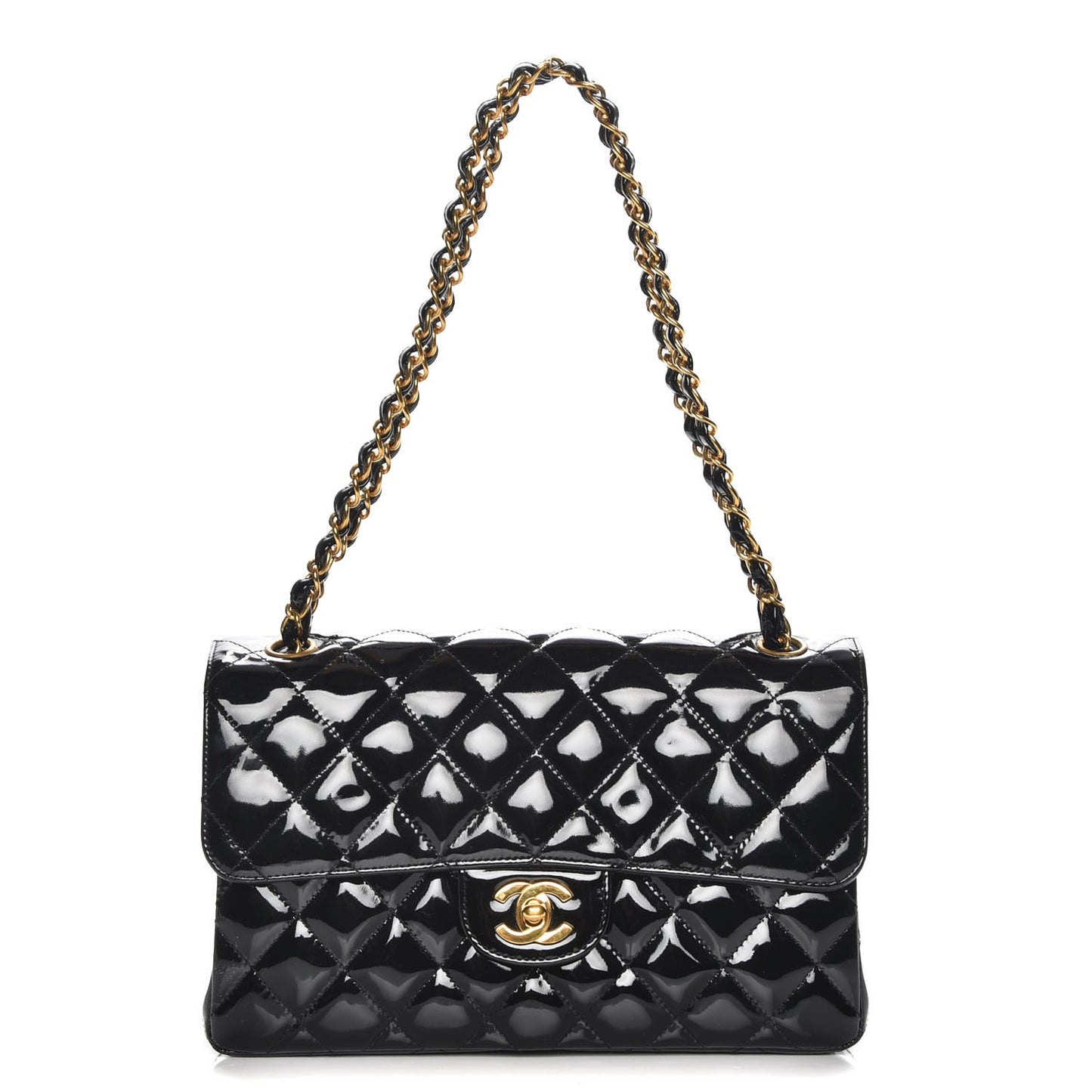 Patent Quilted Medium Double Sided Single Flap Black