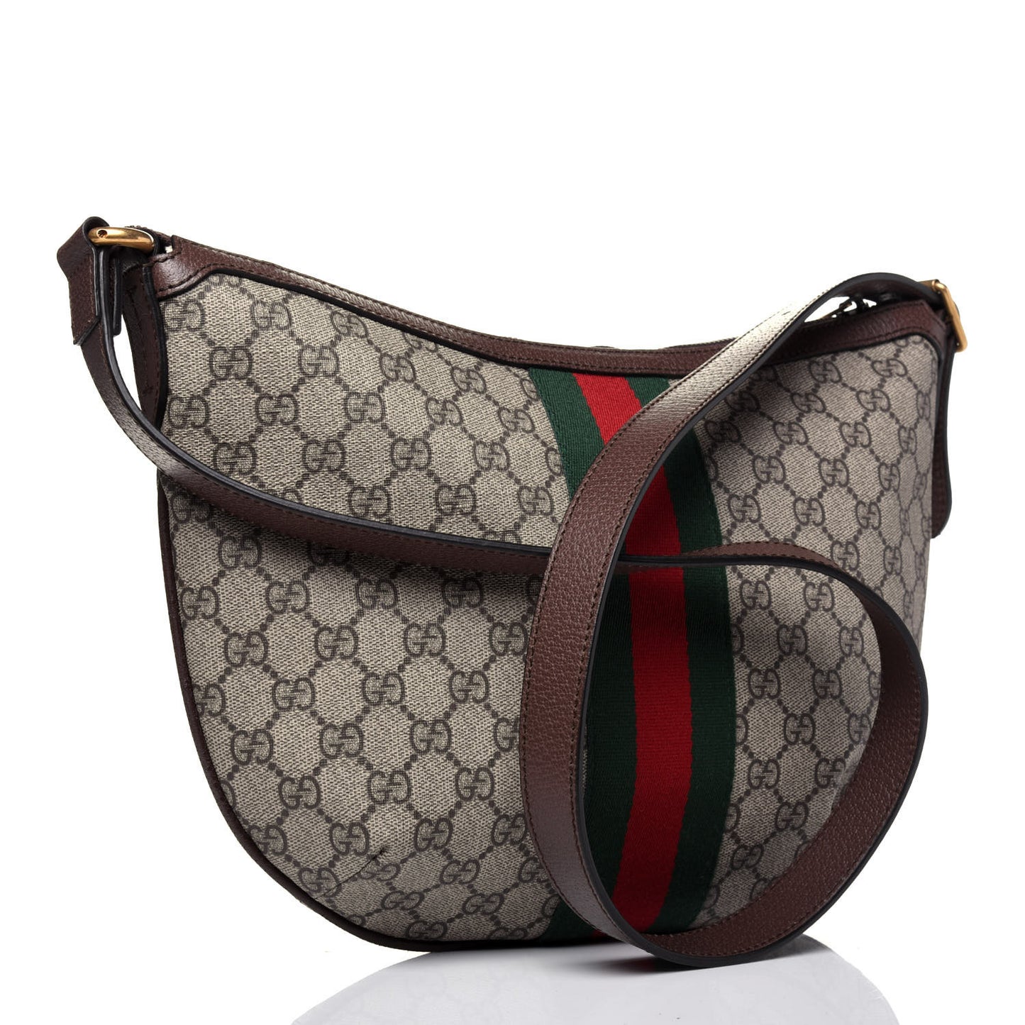 GG Supreme Monogram Web Small Ophidia Half Moon Hobo Brown