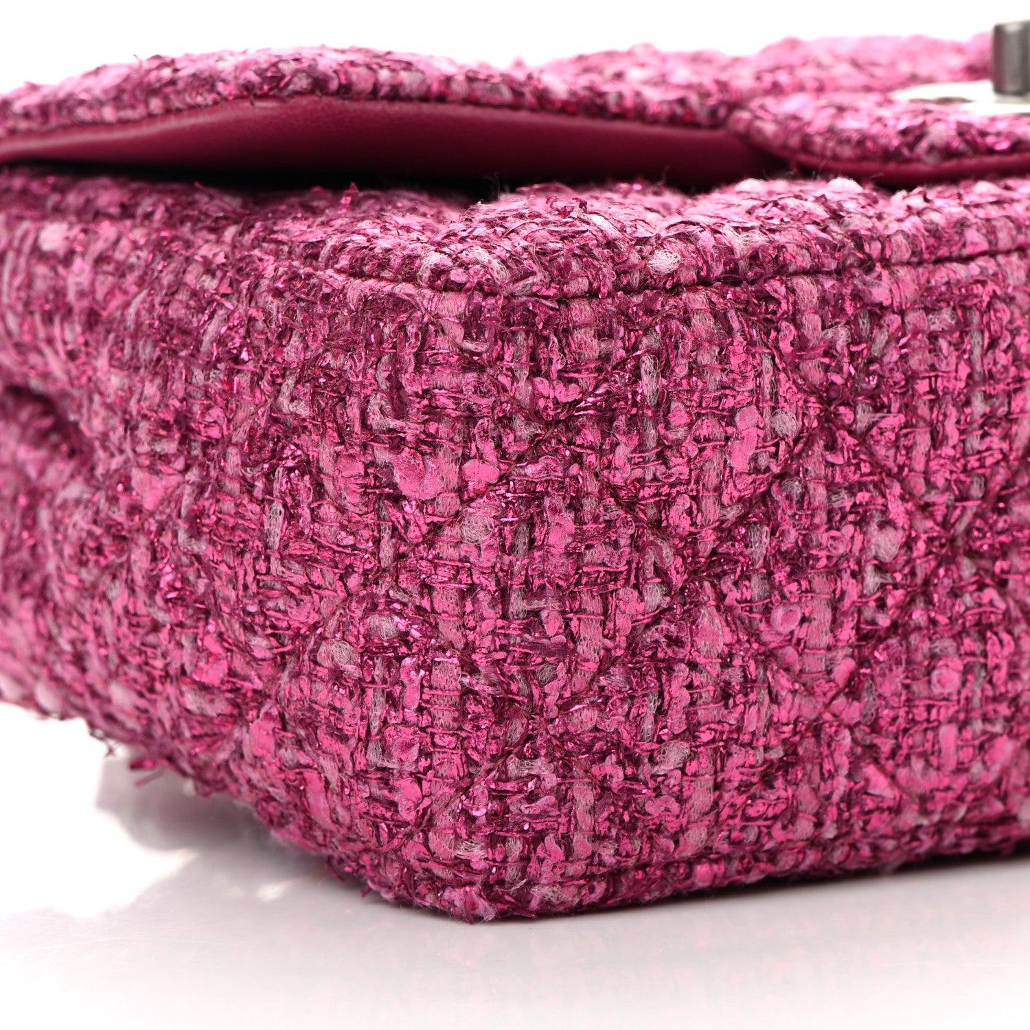 Chanel Metallic Tweed Quilted Mini Rectangular Flap Pink 1197658
