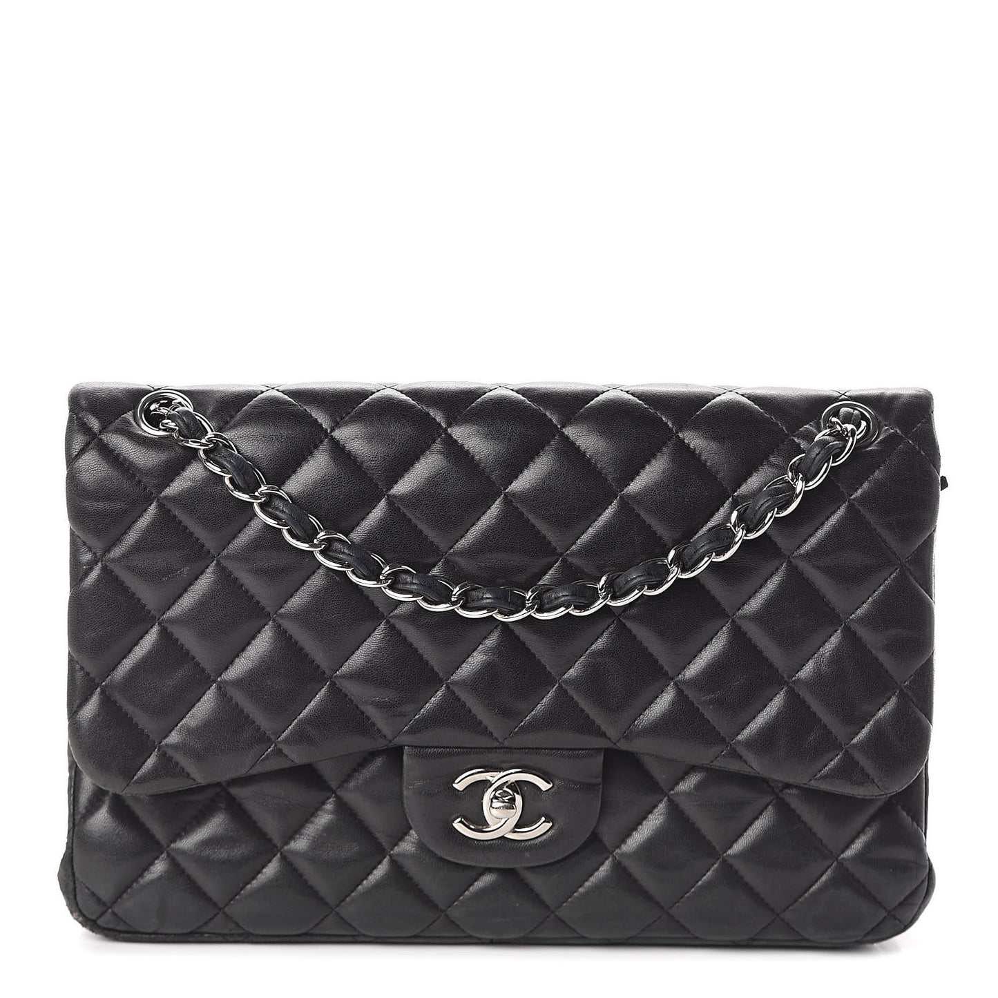 Lambskin Quilted Jumbo Double Flap Black